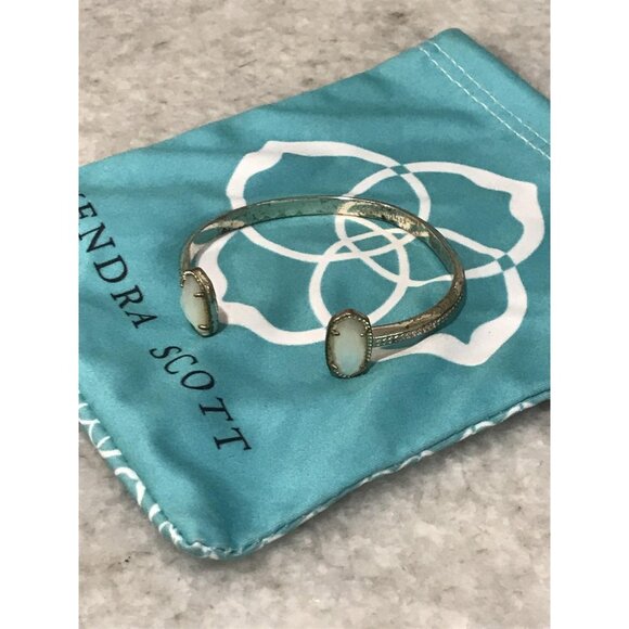 Kendra Scott Elton Cuff Bracelet Womens Gold Tone White Stones with Pouch Oval - Picture 1 of 8